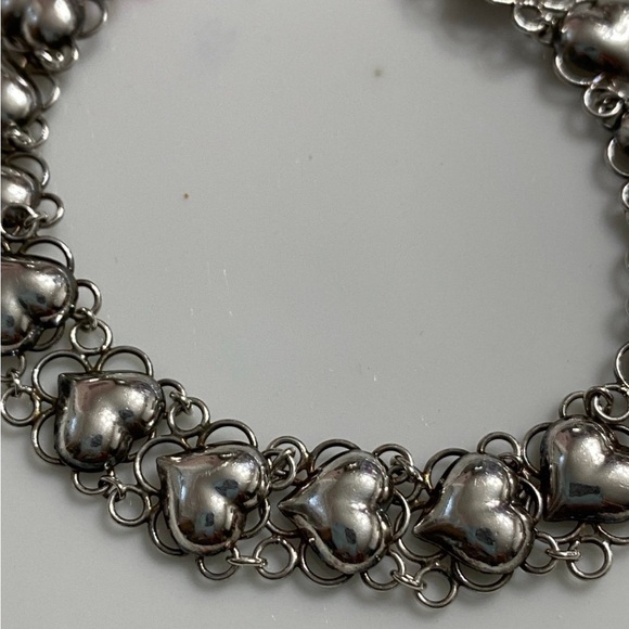 Vtg Sterling Puffy Heart Double Link Bracelet 7.5” - Picture 4 of 8